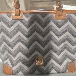Dooney & Bourke Gray Chevron Tote with Tan Leather Trim